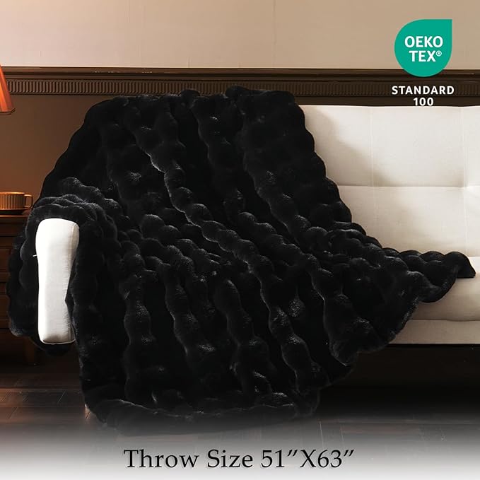 BENVWE Faux Fur Throw Blanket for Couch - Thickened Fluffy Soft Bubble Blanket for Living Room Home Decor - Fathers Day Birthday Gifts for Women Men, Black, 50" x 60",1300GSM-Ruum Studio Home
