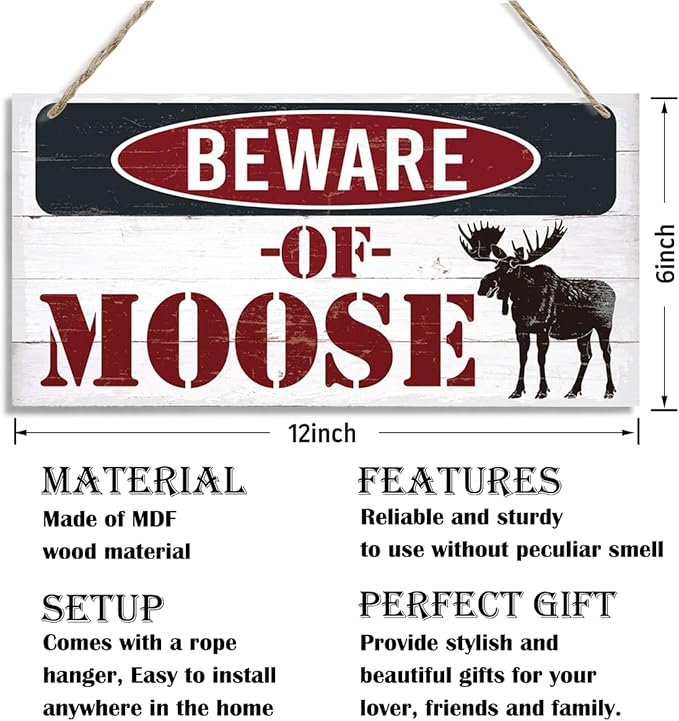 Vintage Moose Warning Sign - Decorative Wooden Plaque for Cabin, Lake House, Farmhouse Wall Decor-Ruum Studio Home