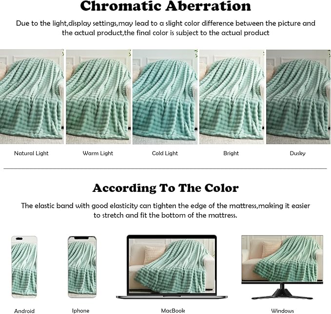 NEWCOSPLAY Faux Fur Queen Blanket Sage Green Bubble Blanket Thick Warm Soft for Couch Sofa Bed 550GSM (New Sage Green, Queen(90"x90"))-Ruum Studio Home
