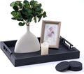 Dark Grey Coffee Table Decorative Serving Tray with Handles & 4 Coasters - 17x13 Inch Wood Tray for Ottoman, Breakfast, Wooden Tray-Ruum Studio Home