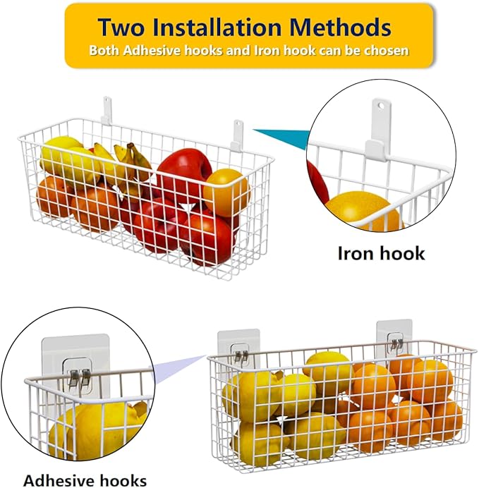 Joben Oligey 3 Set [Extra Large] Hanging Wall Wire Baskets, Farmhouse Food Storage Kitchen Pantry Laundry Closet Garage RV, White-Ruum Studio Home