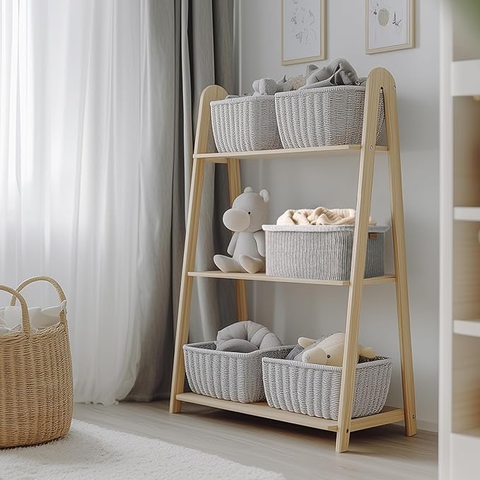 La Jolie Maison Blended Fabric Storage Baskets Set of 2, Rectangle Knitted Baskets for Organizing, Boho Decorative Baskets, Durable Finish, Grey-Ruum Studio Home