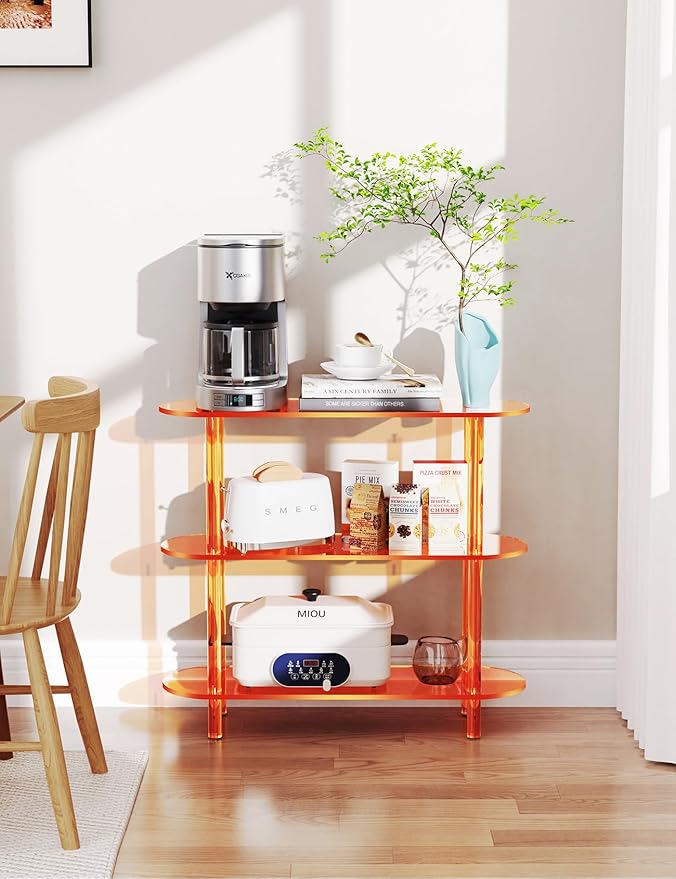 Clear Bookshelf, Acrylic Bookcase with Open Book Shelf for Office Living Room Bedroom (3 Tier Orange)-Ruum Studio Home
