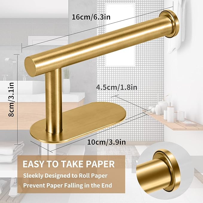 Toilet Paper Holder,Gold,Wall Mount, Upgraded Adhesive Toilet Roll Holder,no Drilling,Bathroom/Rv/Washroom,SUS 304 Stainless Steel,Rustproof (Gold, 1 Piece)-Ruum Studio Home