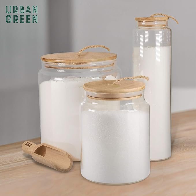 Urban Green Glass Jars with Airtight Lids, Airtight Glass Canisters with Locking Lids, (Bamboo-1Gal)-Ruum Studio Home