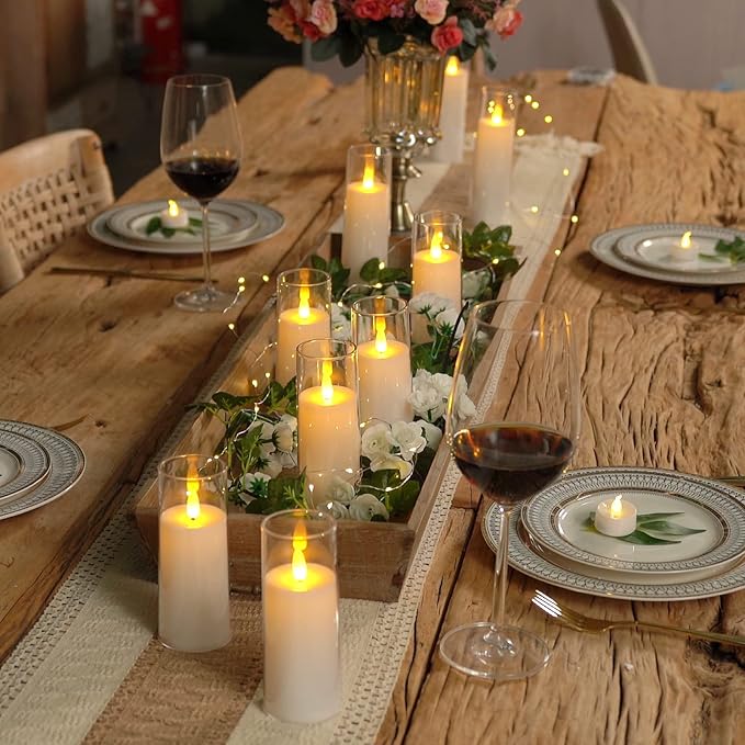 Homemory Pure White Acrylic Flameless LED Candles, Battery Operated With Remote Control and Timer, Electric Fake Candles for Wedding, Home Decor, Set of 9-Ruum Studio Home