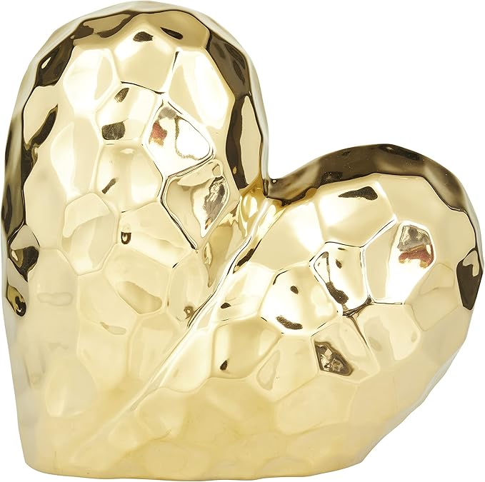 Deco 79 Porcelain Heart Sculpture, 8" x 3" x 8", Gold (Pack of 12)-Ruum Studio Home