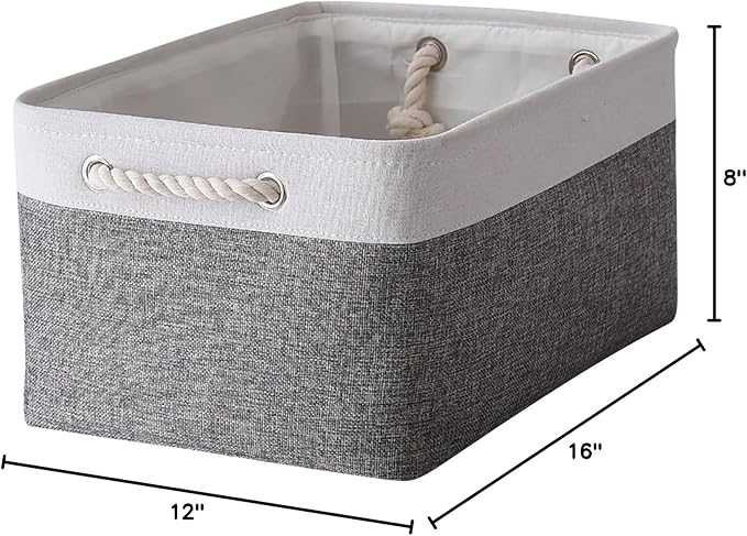TheWarmHome Organization and Storage Basket for Organizing- 16x12x8 inch 1 Pack Fabric Storage Cubes, Collapsible Storage Bins for Shelves Organizer Gift Closet Cloth Toy (White & Grey)-Ruum Studio Home