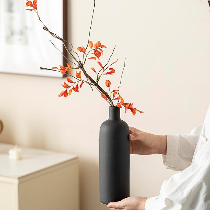 Modern Ceramic Vase Set, Neutral Colors, Decorative Vases for Home Shelf Decor, 4 Piece Collection (Black Mix Set 4)-Ruum Studio Home