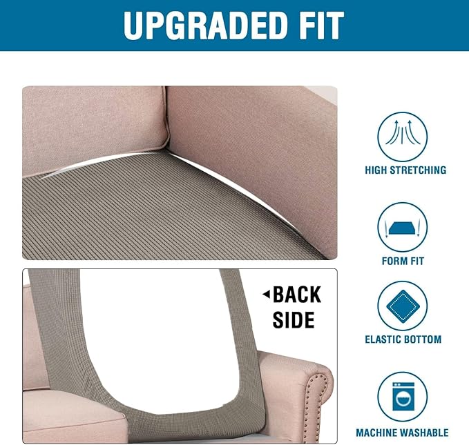 H.VERSAILTEX Super Stretch Individual Chaise Cover Sectional Couch Covers for L Shaped Sofa Both Left/Right Featuring Thick Jacquard Textured Twill Fabric (1 Piece Chaise Cover, Taupe)-Ruum Studio Home