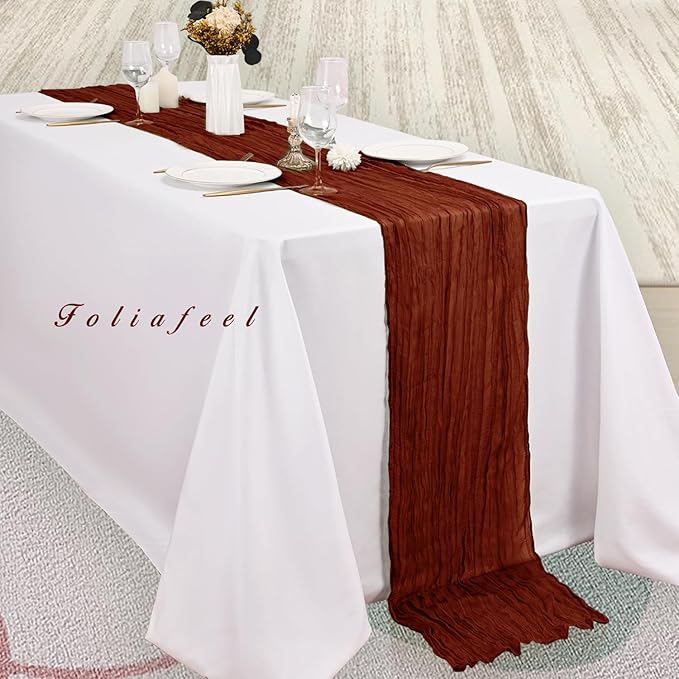 6 Pack Terracotta Cheesecloth Table Runner 10FT Boho Rustic Cheese Cloth Table Runner for Wedding 20 x 120 Inch Long Bridal Shower Baby Shower Gauze Fabric Sheer Birthday Party Table Decorations-Ruum Studio Home