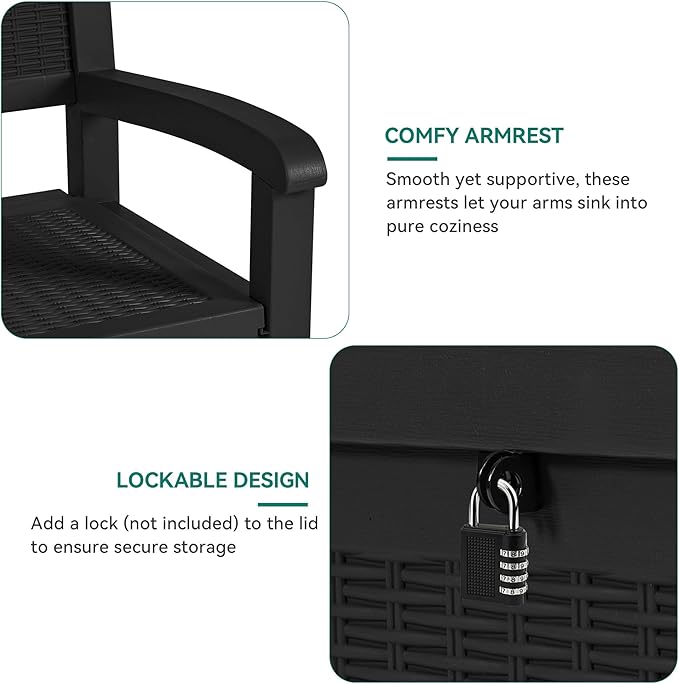 YITAHOME 70 Gallon Storage Bench Deck Box, Lockable Patio Bench, Waterproof Outdoor Pool Deck Storage for Patio Cushions, Garden Tools and Pool Supplies, Black-Ruum Studio Home