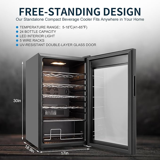 24 Bottles Wine Cooler Refrigerator, Small Wine Fridge Mini Wine Fridge Countertop with Glass Door Wine Cellars for Red Wine, Champagne, Dry White Wine, Sparkling Wines-Ruum Studio Home