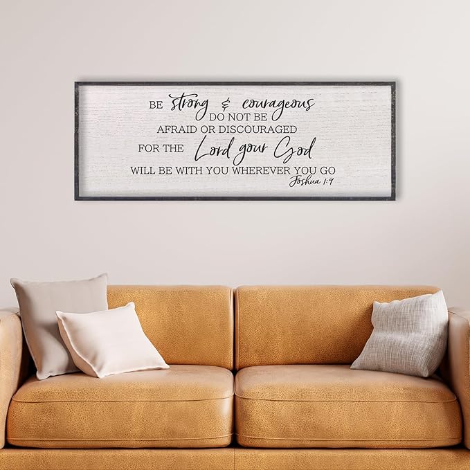 LuZhiQiang Be Strong And Courageous Sign Wall Decor 40"x15" Quote Joshua 1:9 Bible Verse Christian Faith Wood Art Wall (Black)-Ruum Studio Home