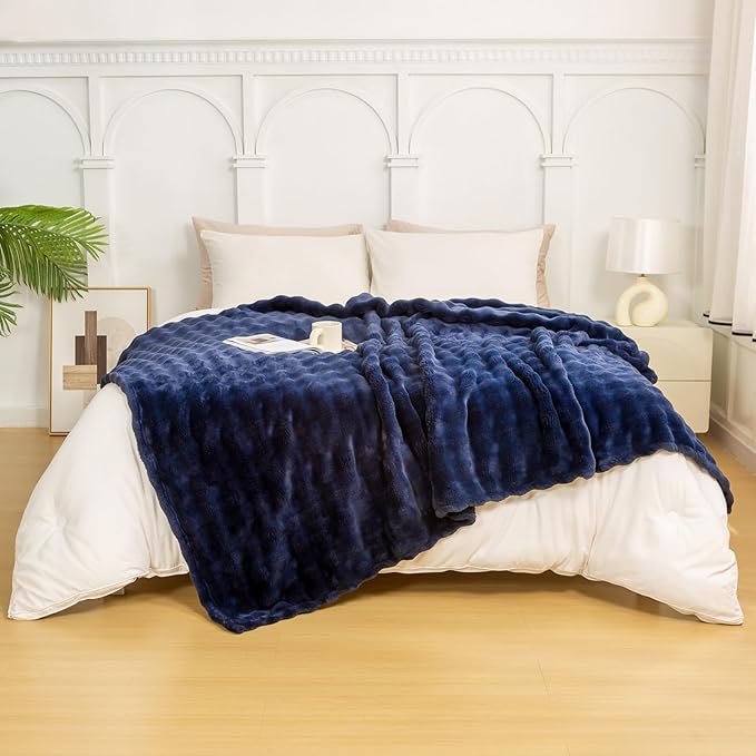 YUSOKI Luxury 3D Bubble Throw Blanket 2lb,All Ages,Home Decoration, (Navy,50 * 60inches)-Ruum Studio Home
