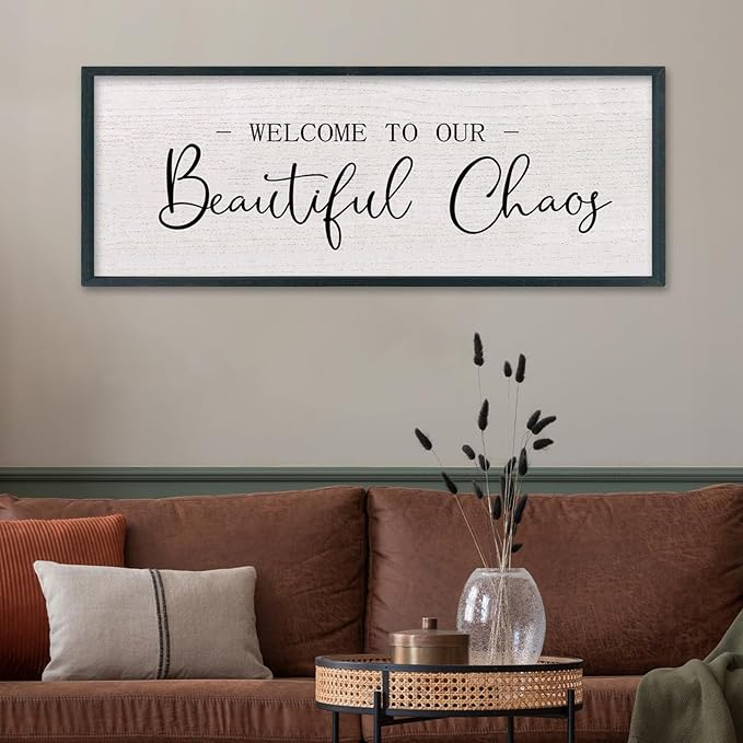 comurdyo Welcome To Our Beautiful Chaos Wall Decor Art 32"X12" for Home Entryway Sign Large Wood Framed Wall Hanging (Black)-Ruum Studio Home