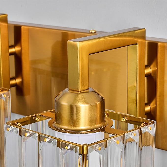 Modern Crystal Bathroom Vanity Light - 4-Lights Gold Brushed Brass Finish Wall Lamp