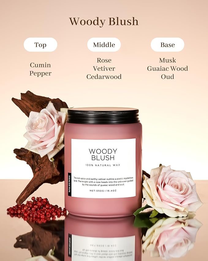 M&SENSE Rose Oud Wood Soy Candles 2 Wick, Large Scented Candles 19.4oz 110 Hour Long Lasting Burn Non Toxic Natural Luxury Aromatherapy Gifts for Women & Relaxing Spa Yoga-Ruum Studio Home
