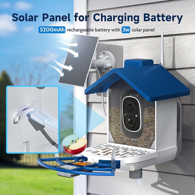 Bird Feeder with Camera Bird Feeders for Outdoors with Solar Panel, AI Identification, Ideal Gift for Lovers Friends and Parents, Navy Blue-Ruum Studio Home