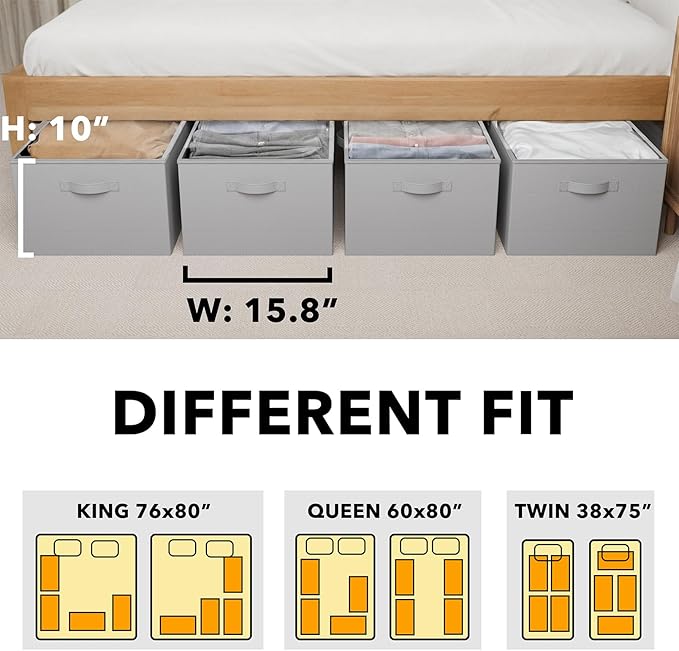 SpaceAid 4 Pack 10" High Under Bed Storage Containers, Large Underbed Storage Organizer Bins with Lids for Bedroom, Dorm, Clothes, Closet Organization, Bed Sheets and Blankets (Gray)-Ruum Studio Home