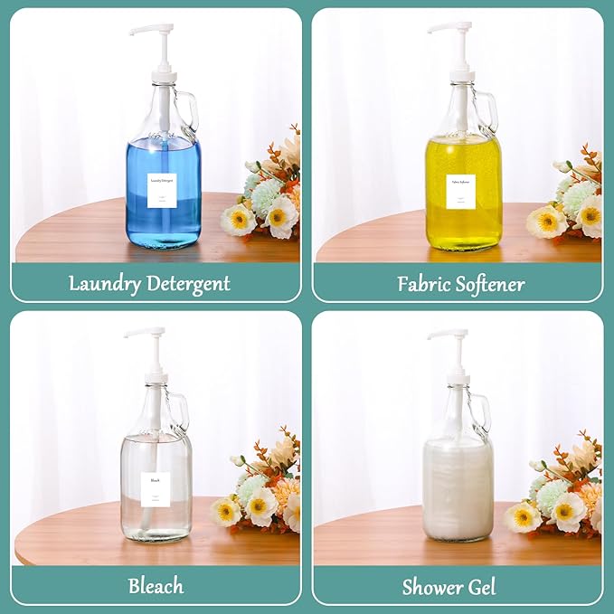 Glass Laundry Detergent Dispenser with Pump, 64OZ Liquid Laundry Soap Dispenser, Fabric Softener Dispenser Bottle for Laundry Room Organization and Storage, 1 Pack-Ruum Studio Home