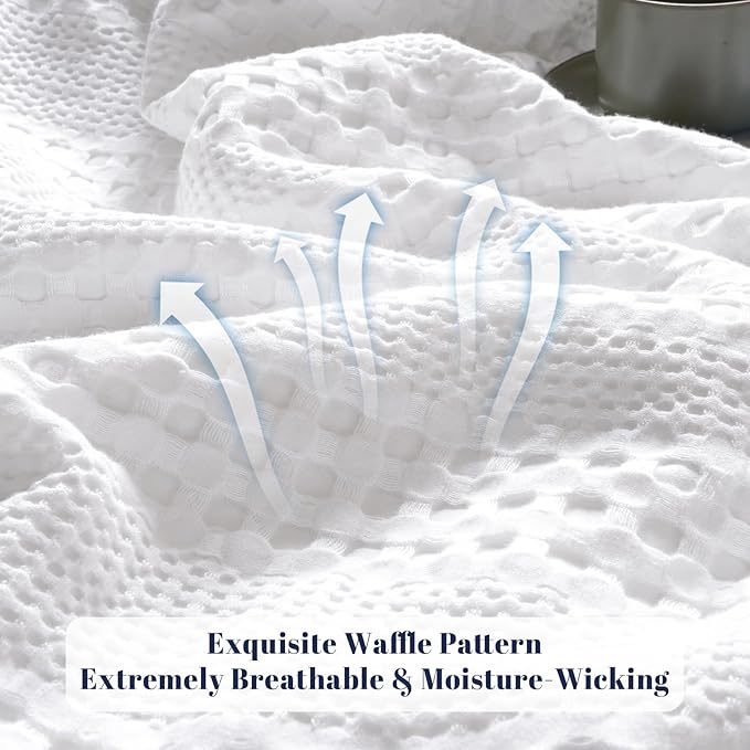 PHF Cooling Waffle Blanket Queen Size, Lightweight 60% Rayon Derived from Bamboo & 40% Cotton Breathable Blanket for Hot Sleepers, Soft and Luxury for Bed Couch and Sofa, 90"x90", White-Ruum Studio Home