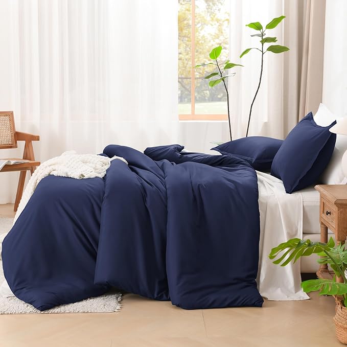 Litanika Navy Blue Twin/Twin XL Comforter Set, 2 Pieces Lightweight Solid Bedding Comforter Set, All Season Fluffy Bed Set (66x90In Comforter & 1 Pillowcase)-Ruum Studio Home