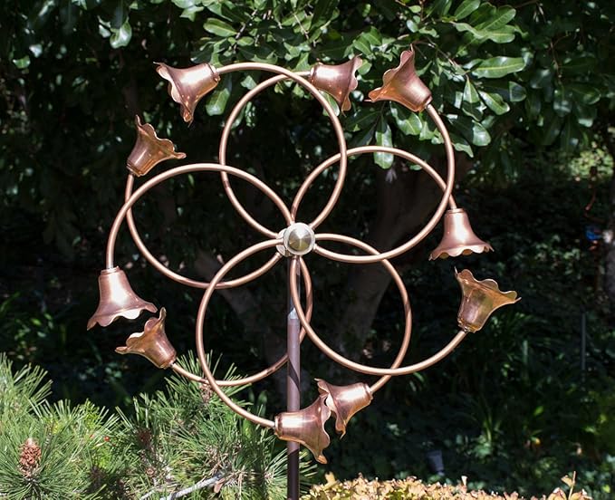 Stanwood Wind Sculpture: Kinetic Copper Dual Spinner - Tumbling Flowers-Ruum Studio Home