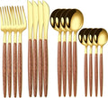 16 Pcs Gold Silverware Set with Simulated Wooden Handle for 4,Stainless Steel Cutlery Set,Mirror Polished Tableware Utensils Flatware Set,Include Knives Spoons and Forks set,Dishwasher Safe-Ruum Studio Home