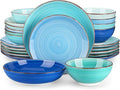 vancasso Bonita Dinnerware Set 24 Pieces Blue Stoneware Service for 6, Handpainted Spirals Pattern Stoneware Combination Set-Ruum Studio Home