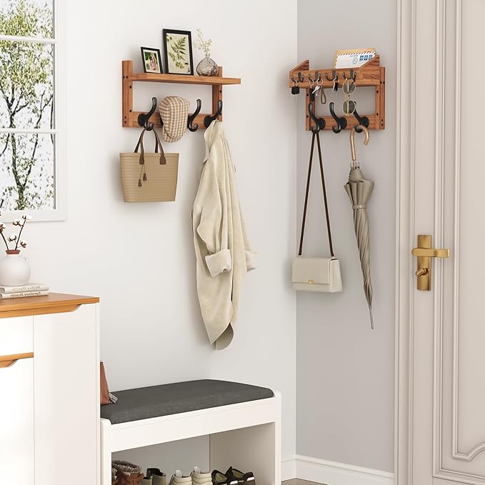 29" Coat Rack Wall Mount with Shelf, 4 in 1 Wall Mounted Coat and Key Hanger with 11 Hooks, Entryway Key Holder with Mail Holder for Living Room, Bedroom-Ruum Studio Home