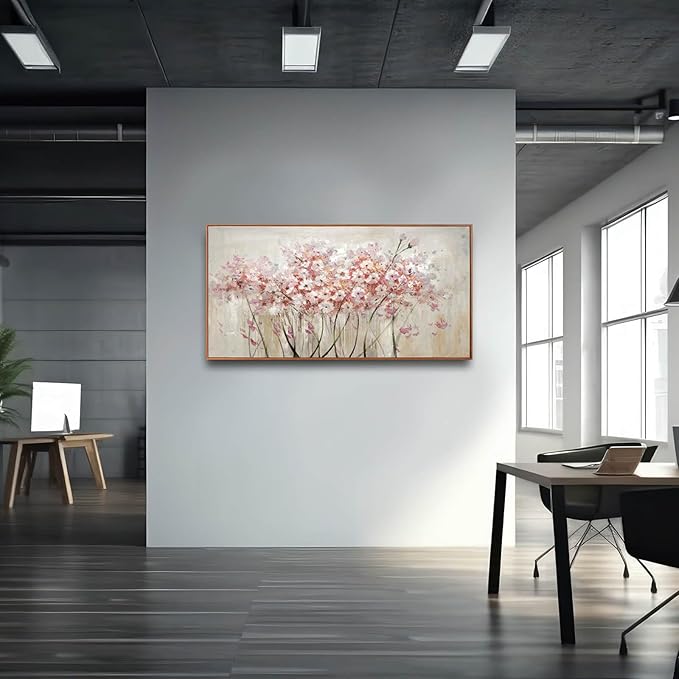 Flower Wall Art Framed Beige Canvas Paintings Colorful Wall Decor 24"x48" Art Posters Pictures for Dining Room Office Hotel-Ruum Studio Home