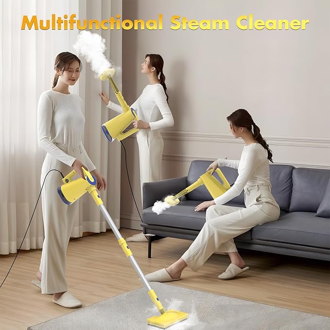 Steam Mop with Detachable Handheld Steam Cleaner for Home Cleaning,13OZ Water Tank,with Handheld 6-in-1 Multi-function Attachments for Hardwood Floors,Clothes,Windows,Tiles Grout and Furniture-Ruum Studio Home
