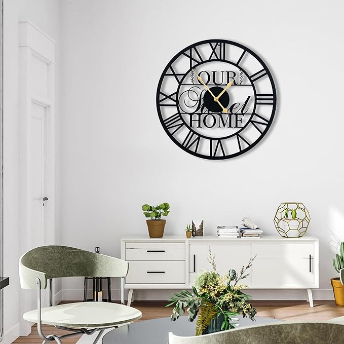 20inches/50cm Wall Clocks Roman Numeral Battery Powered No Ticking Silent Modern Unique Metal Wall ClocksSuitable Living Room Kitchen Bedroom Fireplace Office Farmhouse-Ruum Studio Home