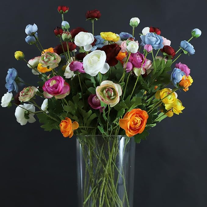 Artificial Silk Flowers Persian Buttercup Bicolor Ranunculus Flower 5 Pcs,Suitable for core Decoration,Wedding Floral Creation,Flower Arrangement DIY Project,Interior Decor（Green）-Ruum Studio Home