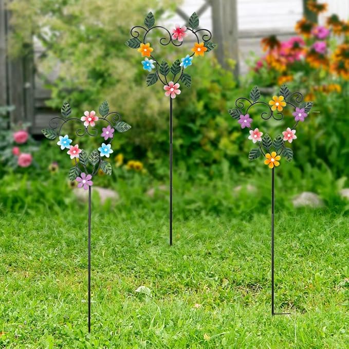 Metal Flowers Decorative Garden Stakes, 22.1 ''H Heart Shape Metal Flowers for Outside Yard Art Garden Stakes,Spring Outdoor Decor Housewarming Present for Women Mom Grandma-Ruum Studio Home