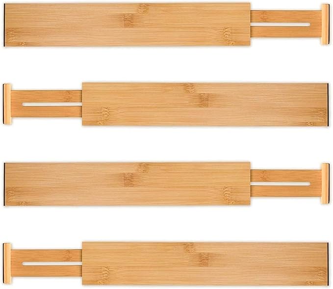 Utoplike 4 pcs Bamboo Kitchen Drawer Dividers Large, Adjustable Drawer Organizers, Spring Loaded, Works in Kitchen, Dresser, Bathroom, Bedroom, Drawer, Desk-Ruum Studio Home
