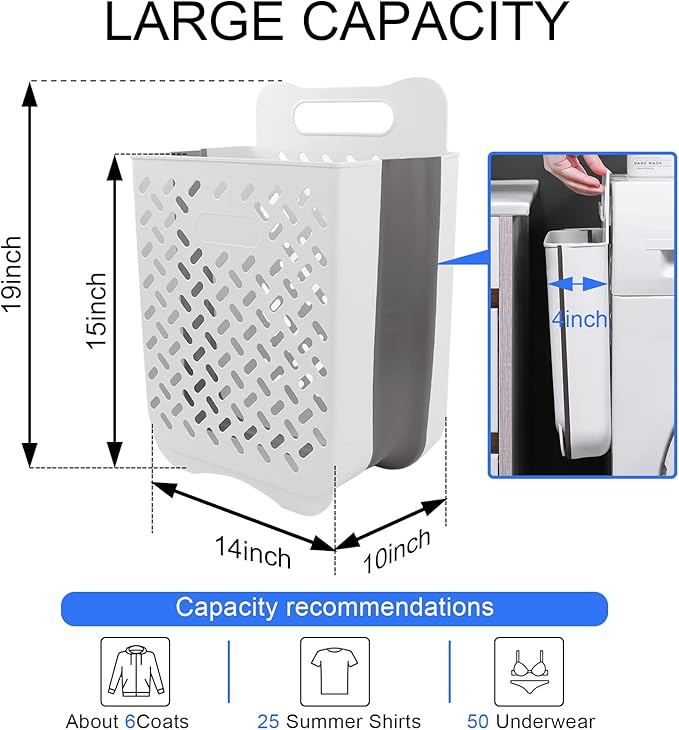 Laundry Basket Hamper,Hanging Wall Collapsible Laundry with Handle,Space-Saving Foldable Storage Dirty Washer Organizer Bin Multi-function Container Waterproof Durable,Set of 2(XL&M)-Ruum Studio Home