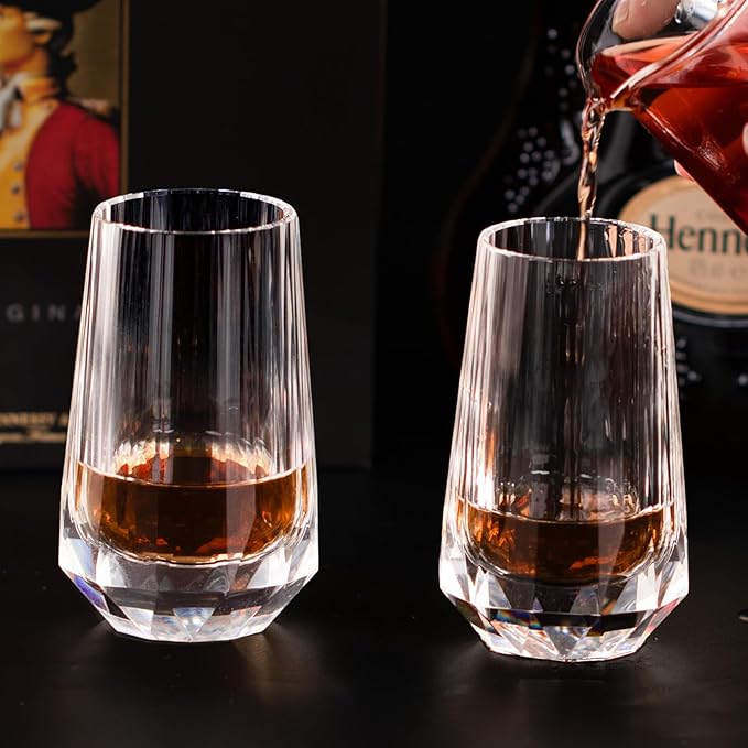 KAMMAK Crystal Whiskey Glasses Set of 2, Handcrafted Shot Glasses Stemless, 3.38oz Hand Blown White Cocktail Glasses, Engagement Gifts for Couples, Women, Men-Ruum Studio Home