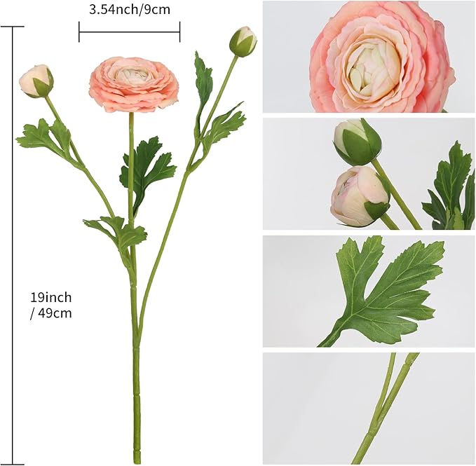 IPOPU 4PCS Real Touch Ranunculus Artificial Flowers Faux Ranunculus Flowers for Vases Real Look Silk Peonies Fake Peony Flowers for Home Indoor Wedding Centerpieces for Table Decorations (Champagne)-Ruum Studio Home