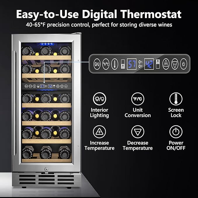 15 Inch Dual Zone Wine Refrigerator, 29 Bottle Under Counter Wine Fridge, Wine Refrigerator for Built-In or Freestanding, Wine Cooler with Removable Shelves, Double-Layer Glass Door, for Home-Ruum Studio Home