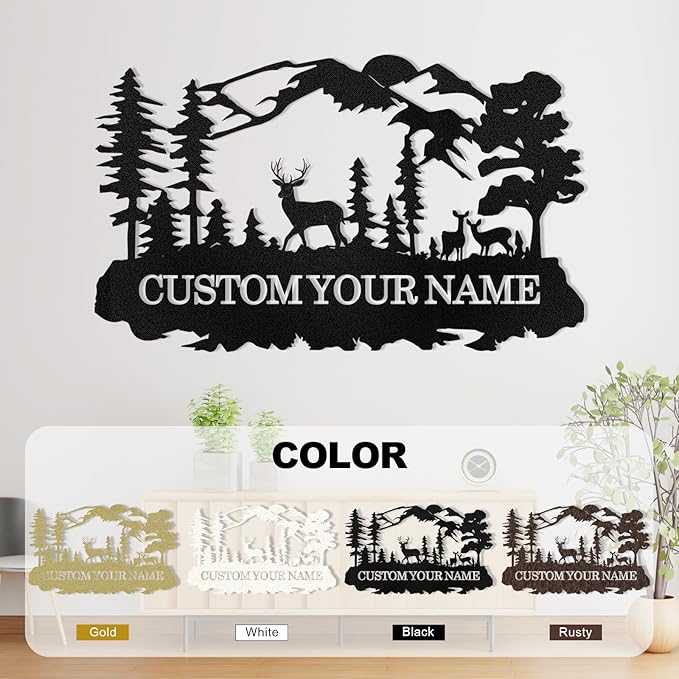 Custom Deer Metal Cabin Sign, Rustic Deer Wall Decor, Last Name Signs for Home, Custom Signs Outdoor Metal, Metal Wall Art, Hunting Decor, Hunter Gifts, Mountain Cabin Decor, Porch Sign-Ruum Studio Home