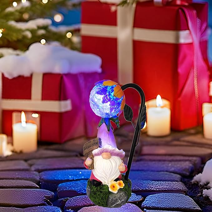 Garden Gnomes Outdoor Statue with Solar Lights Welcome Gnome Home Garden Decor Mom Gifts for Yard Patio Home Garden-Ruum Studio Home