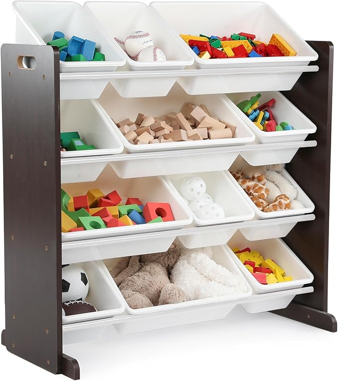 Humble Crew Kids Toy Storage Organizer with 12 Plastic Bins, Espresso/White – Removable Bins for Playroom, Bedroom, Toddler Furniture for Boys and Girls Ages-Ruum Studio Home