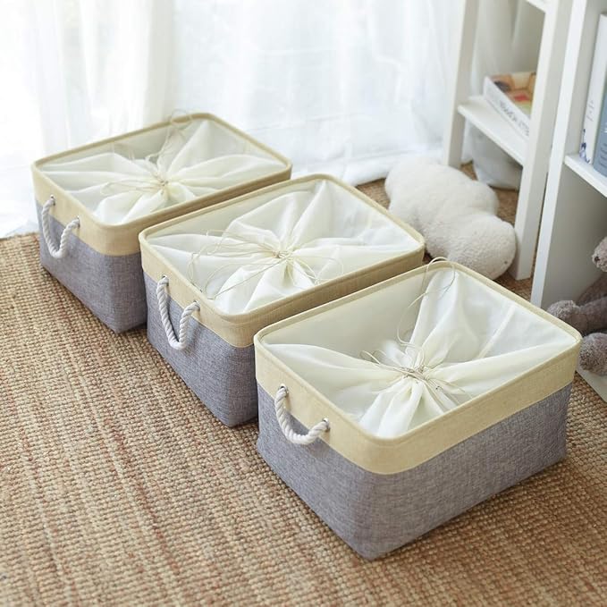 TheWarmHome Storage Baskets for Organizing, Extra Large-3Pack, 17.7L×13.8W×9.8H inch Large Sturdy Storage Bins, Decorative Storage Baskets for Shelves Closet Nursery (Gold&Grey)-Ruum Studio Home