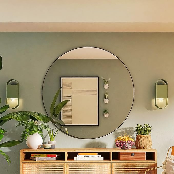 BEAUTYPEAK Circle Mirror Black 36 Inch Wall Mounted Round Mirror with Brushed Metal Frame for Bathroom, Vanity, Living Room, Bedroom, Entryway Wall Decor (Black, 36 Inches)-Ruum Studio Home