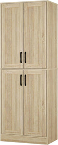 Storage Cabinet, Kitchen Cabinet with Doors & Shelf, Tall Storage Cabinet for Bathroom, Living Room, Entryway,Natural-Ruum Studio Home