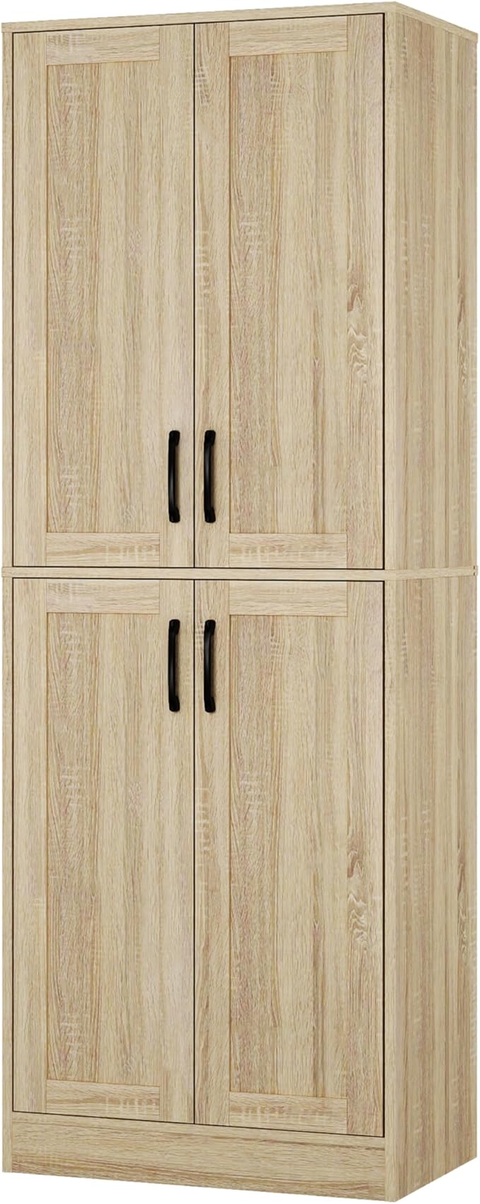Storage Cabinet, Kitchen Cabinet with Doors & Shelf, Tall Storage Cabinet for Bathroom, Living Room, Entryway,Natural-Ruum Studio Home