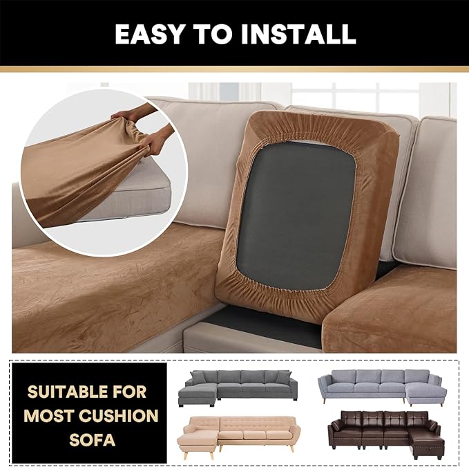 PrinceDeco Sectional Couch Covers 4 Pieces Couch Covers for Sofa Velvet Separate Couch Cover L Shape for Left/Right Chaise(3 Seater + 1 Chaise,Camel)-Ruum Studio Home