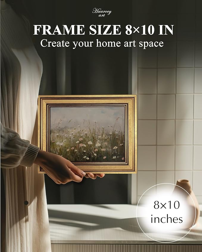 HUARCEY Gold Framed Vintage Wall Art for Living Room Wildflower Field Landscape Decor Aesthetic Mother Day Gift for Mom Oil Painting Flower Wall Print Floral Pictures Canvas Artwork Shelf Decor 8x10in-Ruum Studio Home